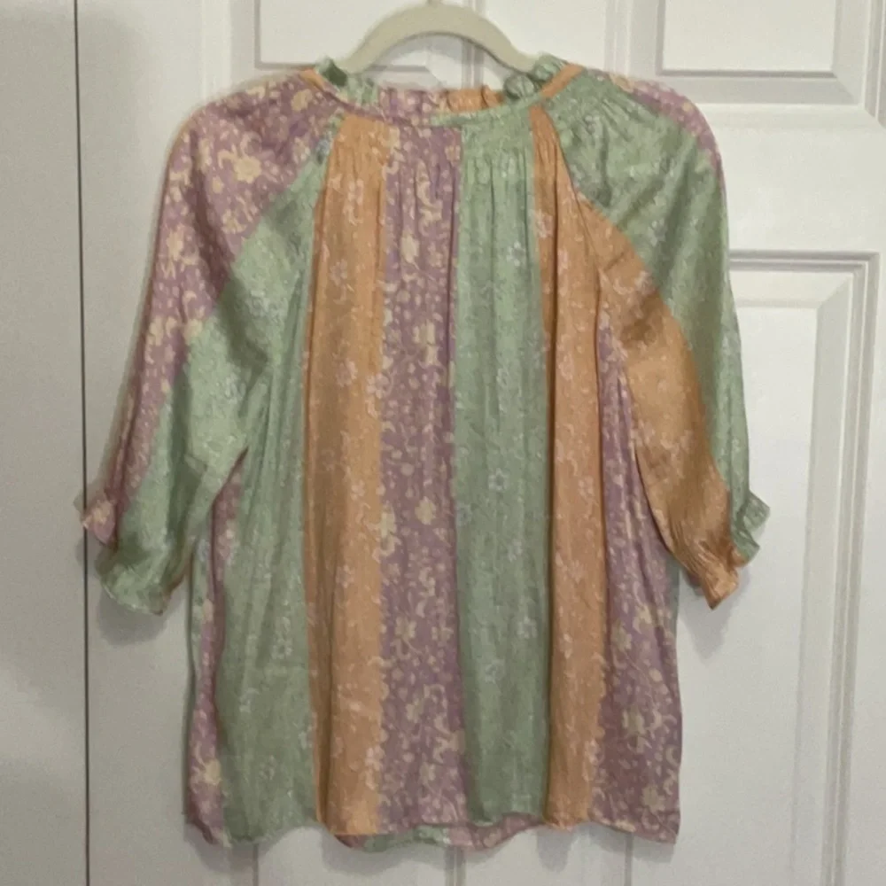 Current Air Green and Orange 3/4 Sleeve Relaxed Blouse